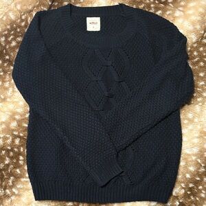 Navy Cable Knit Crewneck Sweater - Women